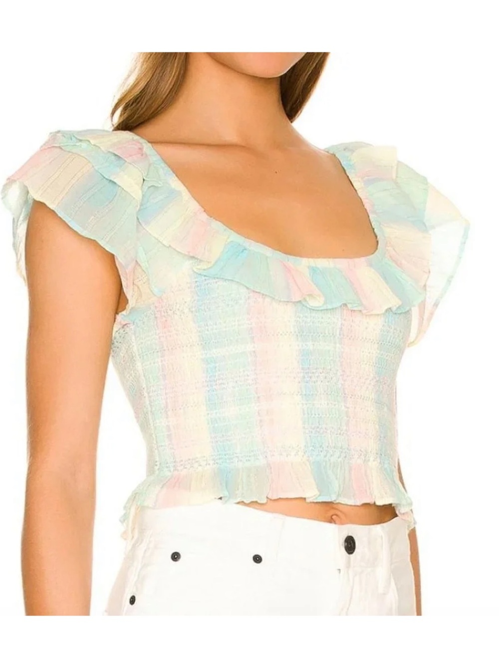 Love Shack Fancy Saba Rainbow Pastel crop top